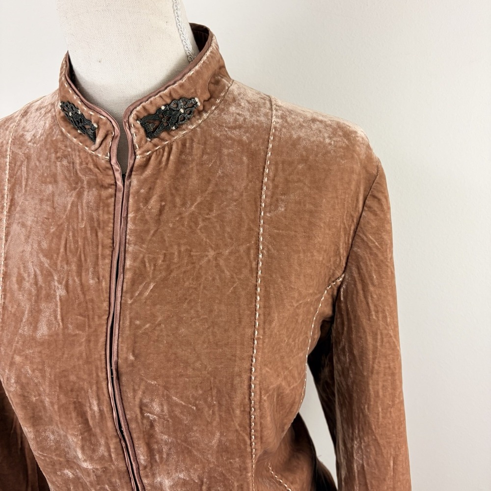 Gianni Bini Brown Velvet Hook Front Jacket Women's Large Rayon Silk Blend - Picture 4 of 12